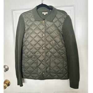 Barbour Moors Jacket Ribbed Knit Quilted Button Up Olive Green Women's Size 4
